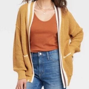 Universal Thread Mustard Knit Open-Front Cardigan Sweater Size S Retro‎ Academia